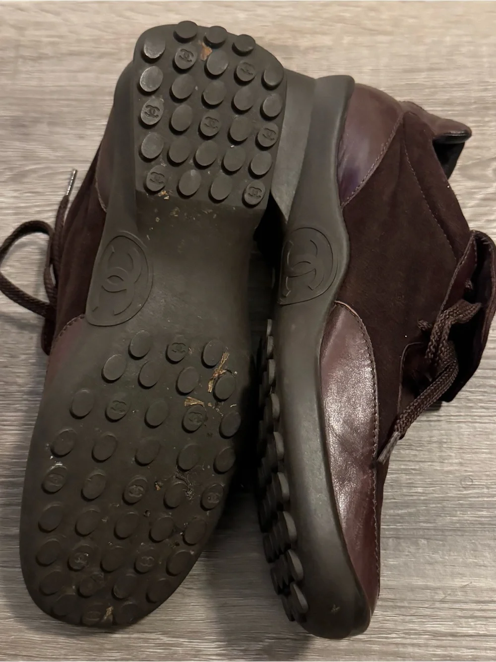 CHANEL Brown Suede Leather Lace-Up Sneakers Logo Accents Men EU 35